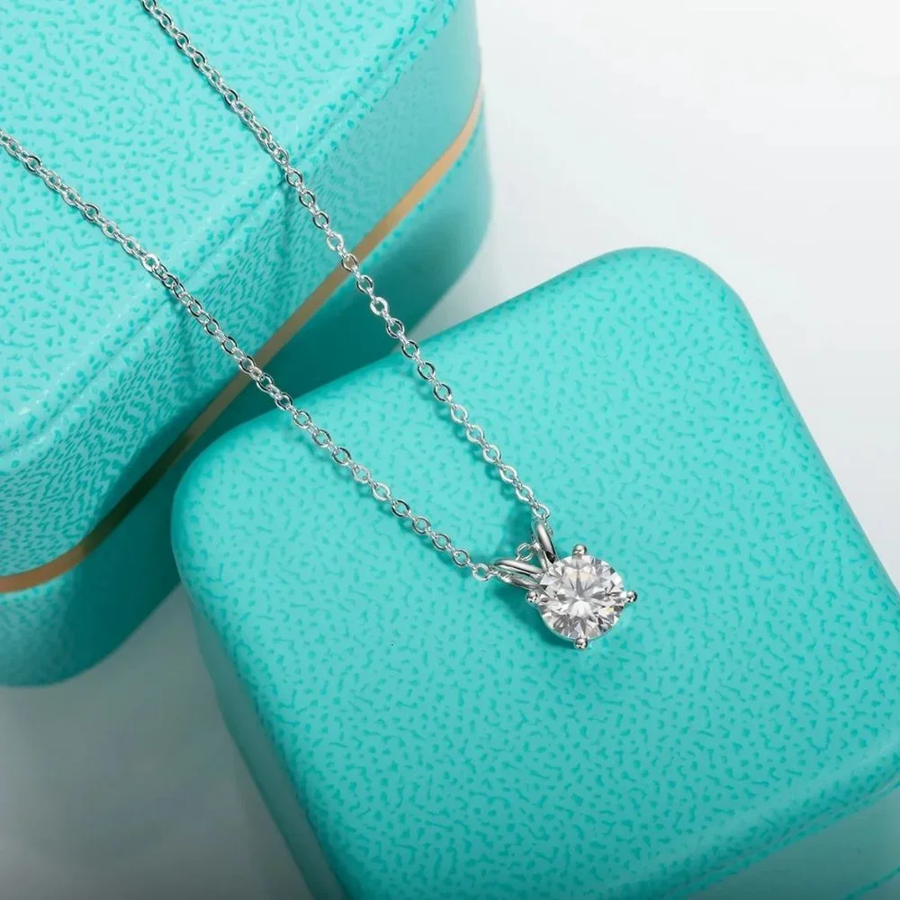 Certified 1ct. t.w. Moissanite Diamond Solitaire 4 Prone Pendant Necklace NEW